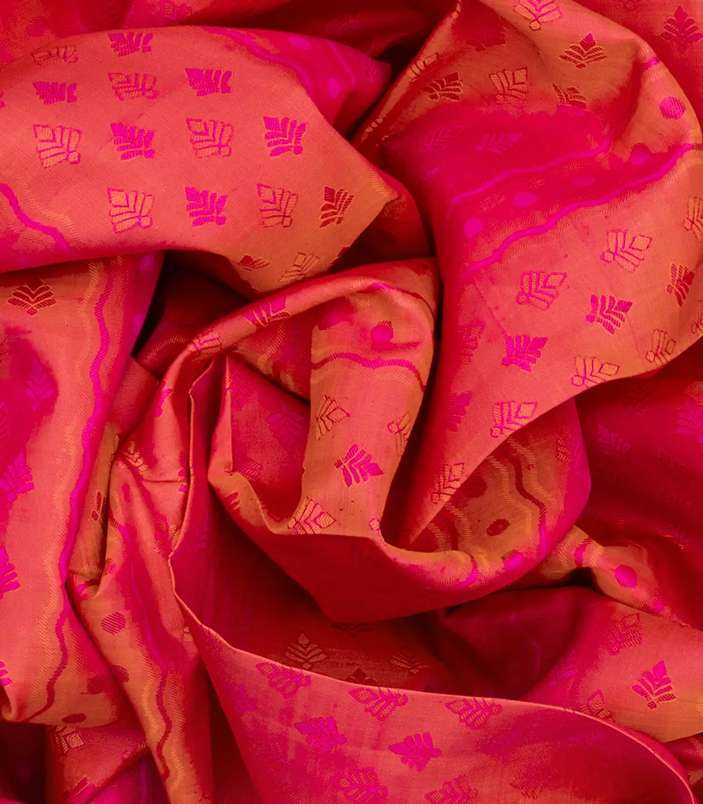 Orange Handloom Kanchipuram Silk Saree With Floral Motifs-Rust