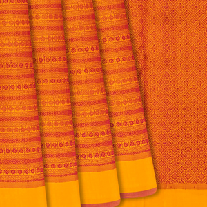 Mustard Handloom Kanchipuram Silk Saree With Traditional Motifs-Mustard