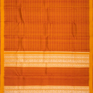 Mustard Handloom Kanchipuram Silk Saree With Traditional Motifs-Mustard