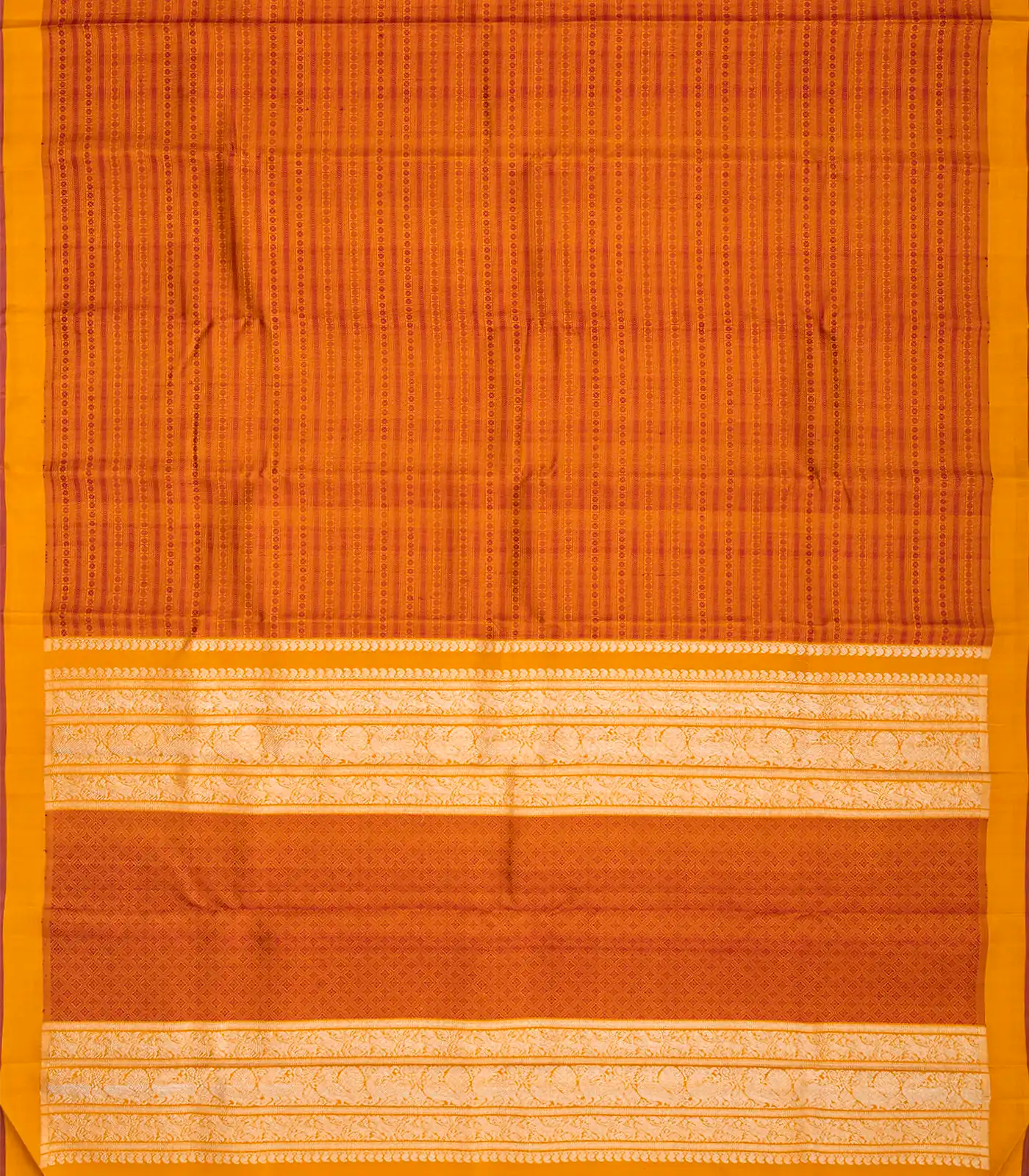 Mustard Handloom Kanchipuram Silk Saree With Traditional Motifs-Mustard