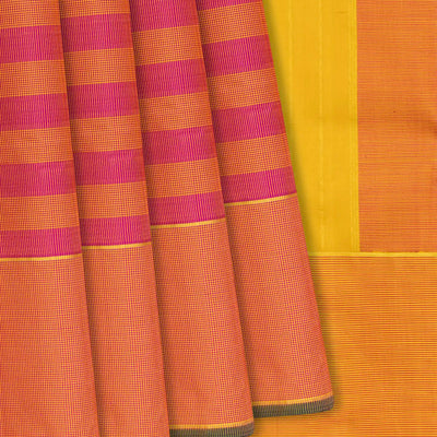 Pink Handloom Kanchipuram Silk Saree With Silk Checks-Pink