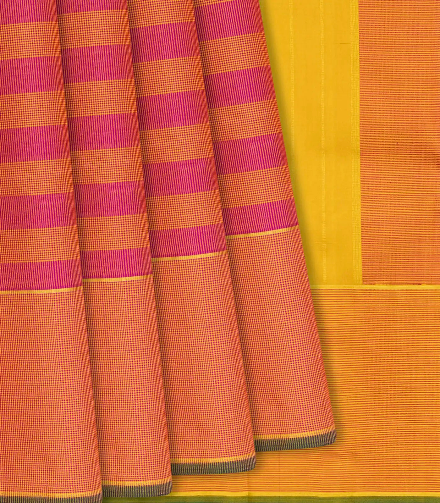 Pink Handloom Kanchipuram Silk Saree With Silk Checks-Pink