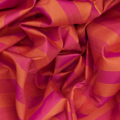 Pink Handloom Kanchipuram Silk Saree With Silk Checks-Pink