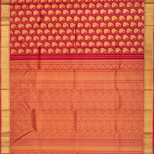 Crimson Handloom Kanchipuram Silk Saree With Mango Zari Motifs-Crimson