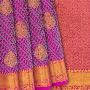 Hot Pink Handloom Kanchipuram Silk Saree With Floral Motifs-Hot Pink