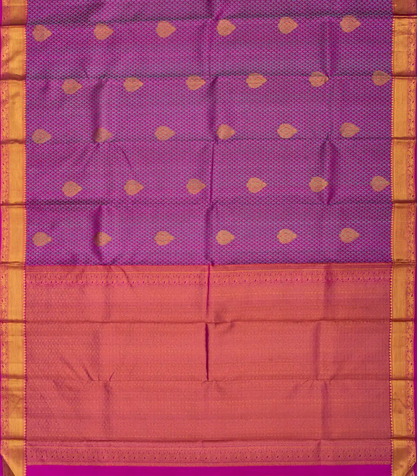 Hot Pink Handloom Kanchipuram Silk Saree With Floral Motifs-Hot Pink