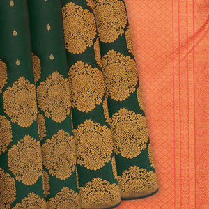 Bottle Green Handloom Kanchipuram Silk Saree With Raising Floral Motifs-Bottle Green