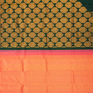 Bottle Green Handloom Kanchipuram Silk Saree With Raising Floral Motifs-Bottle Green