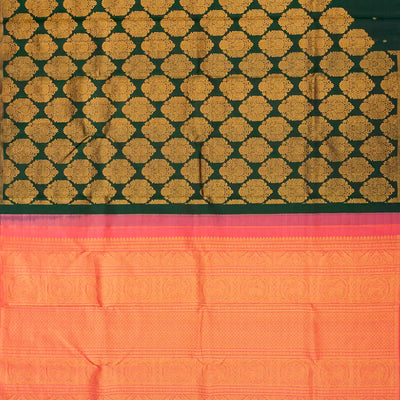Bottle Green Handloom Kanchipuram Silk Saree With Raising Floral Motifs-Bottle Green