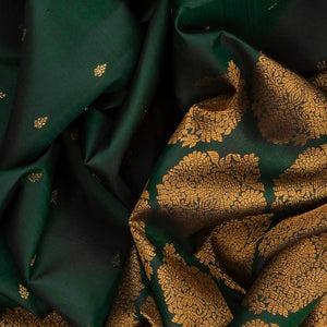 Bottle Green Handloom Kanchipuram Silk Saree With Raising Floral Motifs-Bottle Green