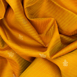 Mustard Handloom Kanchipuram Silk Saree With Diagonal Stripes-Mustard