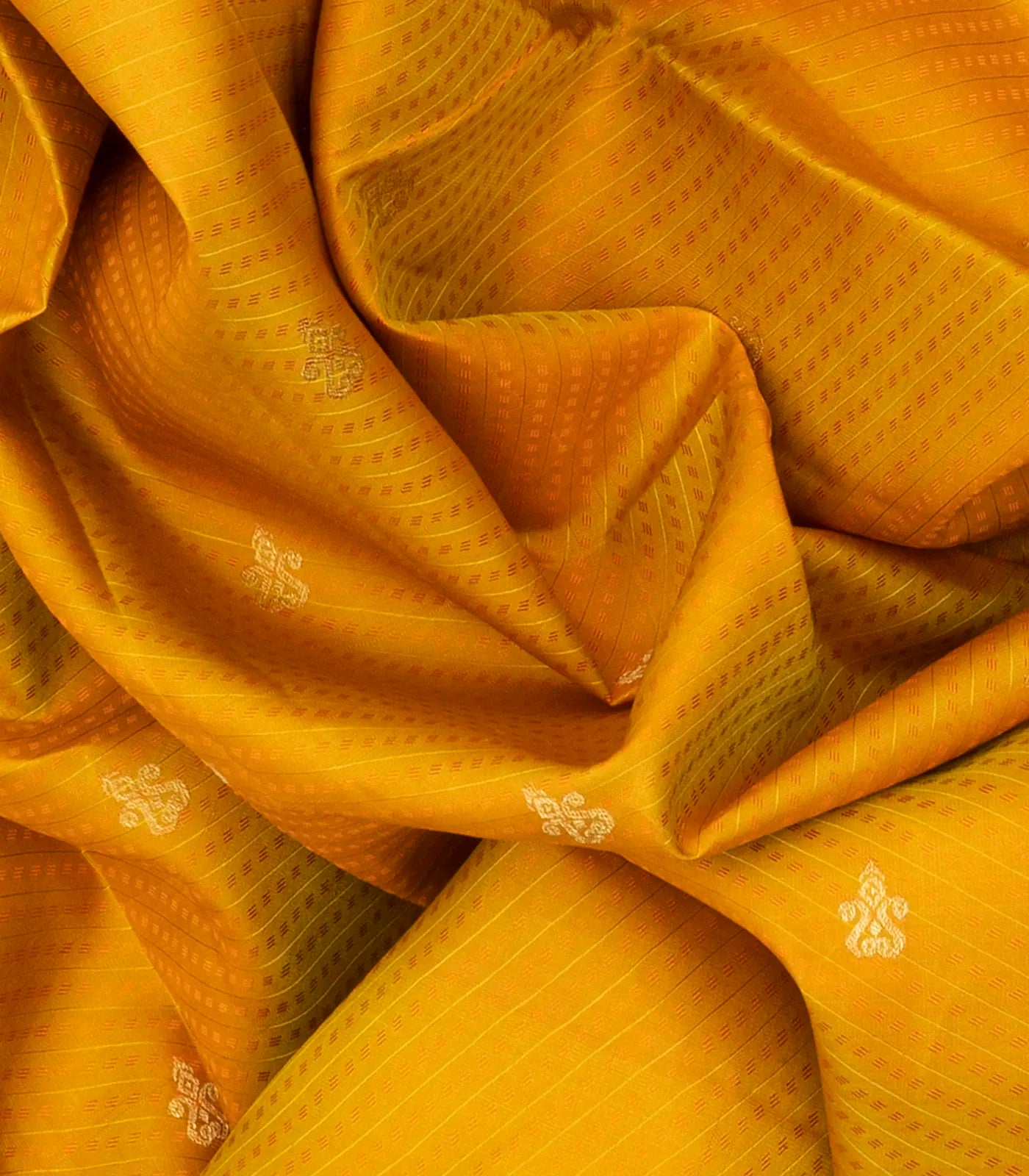 Mustard Handloom Kanchipuram Silk Saree With Diagonal Stripes-Mustard