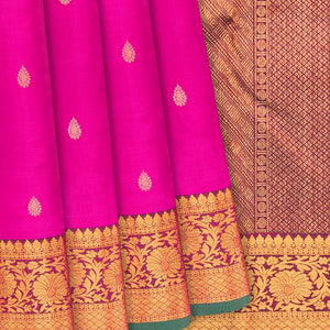 Hot Pink Handloom Kanchipuram Silk Saree With Floral Motifs-Hot Pink