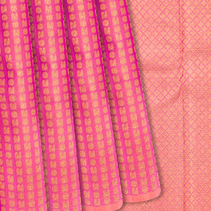 Pink Handloom Kanchipuram Silk Saree With Annam Chakaram Motifs -Pink