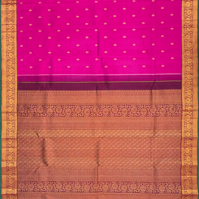 Hot Pink Handloom Kanchipuram Silk Saree With Floral Motifs-Hot Pink
