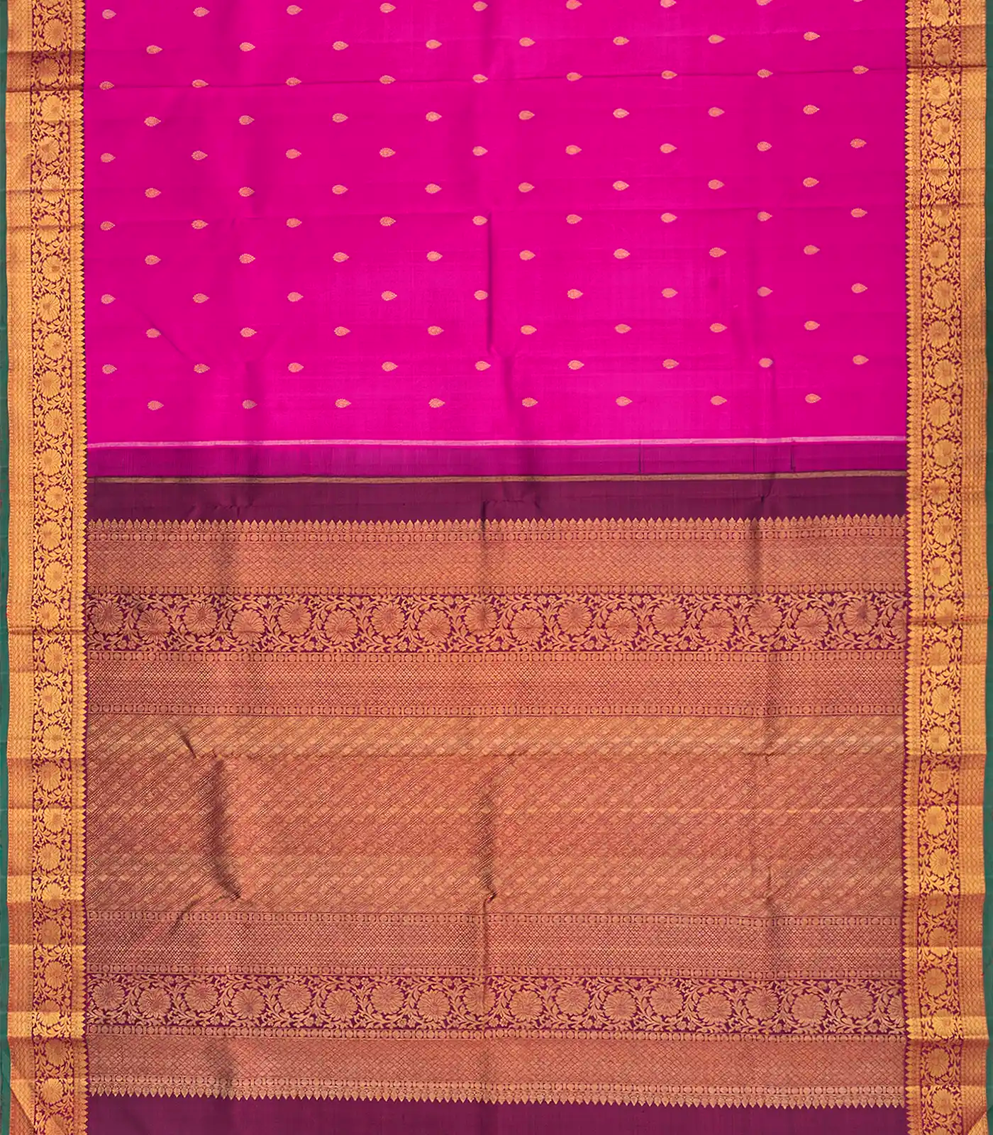 Hot Pink Handloom Kanchipuram Silk Saree With Floral Motifs-Hot Pink