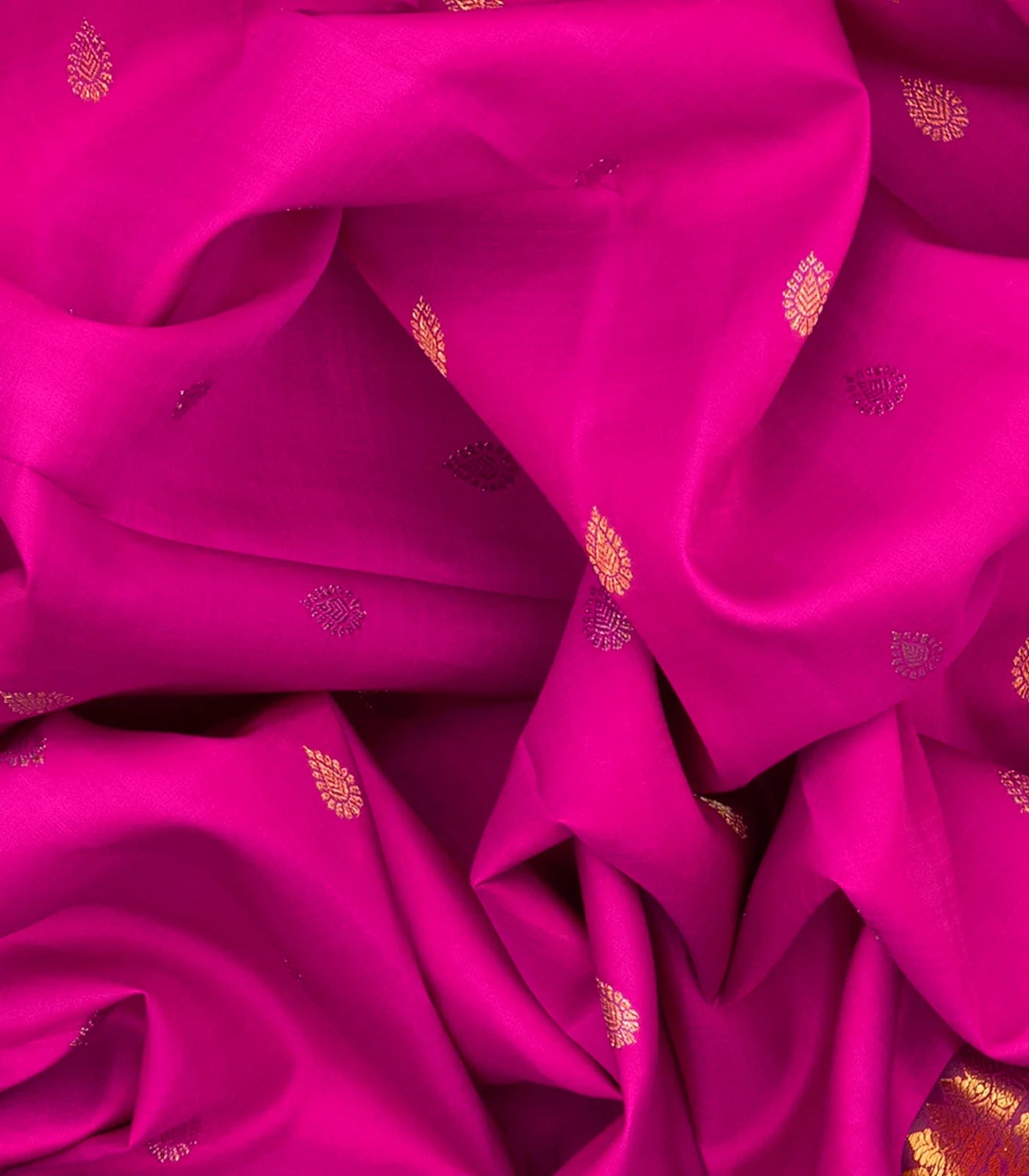 Hot Pink Handloom Kanchipuram Silk Saree With Floral Motifs-Hot Pink