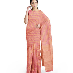 Pink Handloom Kanchipuram Silk Saree With Annam Chakaram Motifs -Pink