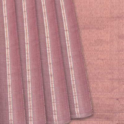 Dusty Pink Handloom Kanchipuram Silk Saree With Stripes-Dusty Pink