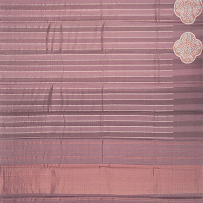 Dusty Pink Handloom Kanchipuram Silk Saree With Stripes-Dusty Pink