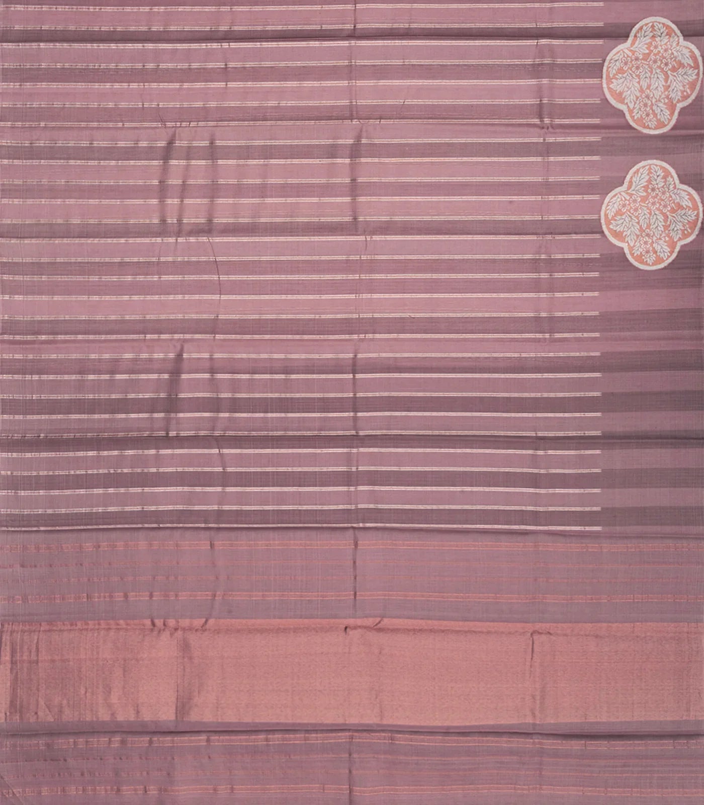 Dusty Pink Handloom Kanchipuram Silk Saree With Stripes-Dusty Pink