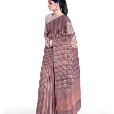 Dusty Pink Handloom Kanchipuram Silk Saree With Stripes-Dusty Pink