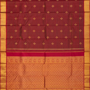 Crimson Handloom Kanchipuram Silk Saree With Stripes-Crimson