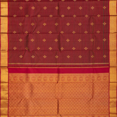 Crimson Handloom Kanchipuram Silk Saree With Stripes-Crimson