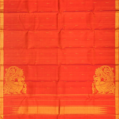 Red Handloom Kanchipuram Silk Saree With Jasmine Buttas-Red