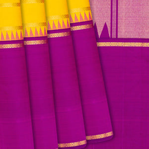 Yellow Handloom Kanchipuram Muppagam Korvai Silk Saree -Yellow