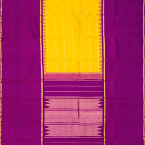 Yellow Handloom Kanchipuram Muppagam Korvai Silk Saree -Yellow