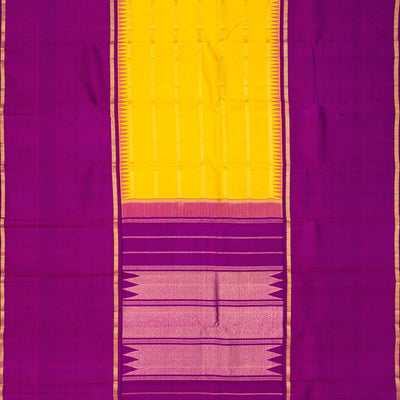 Yellow Handloom Kanchipuram Muppagam Korvai Silk Saree -Yellow