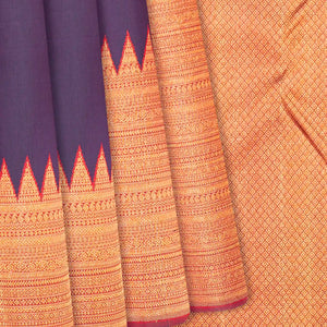 Mauve Handloom Kanchipuram Korvai Silk Saree With Rising Border-Mauve