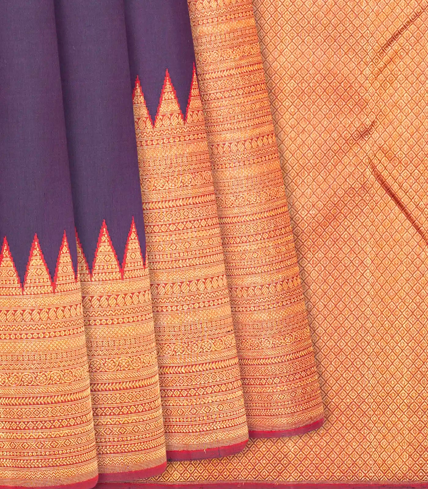 Mauve Handloom Kanchipuram Korvai Silk Saree With Rising Border-Mauve