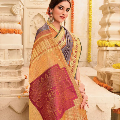 Lavender Handloom Kanchipuram natural dyed silk saree with Hase Chittara Motifs