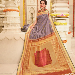 Lavender Handloom Kanchipuram natural dyed silk saree with Hase Chittara Motifs