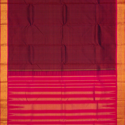 Maroon Handwoven Kanchipuram Silk Saree With Checks-Maroon