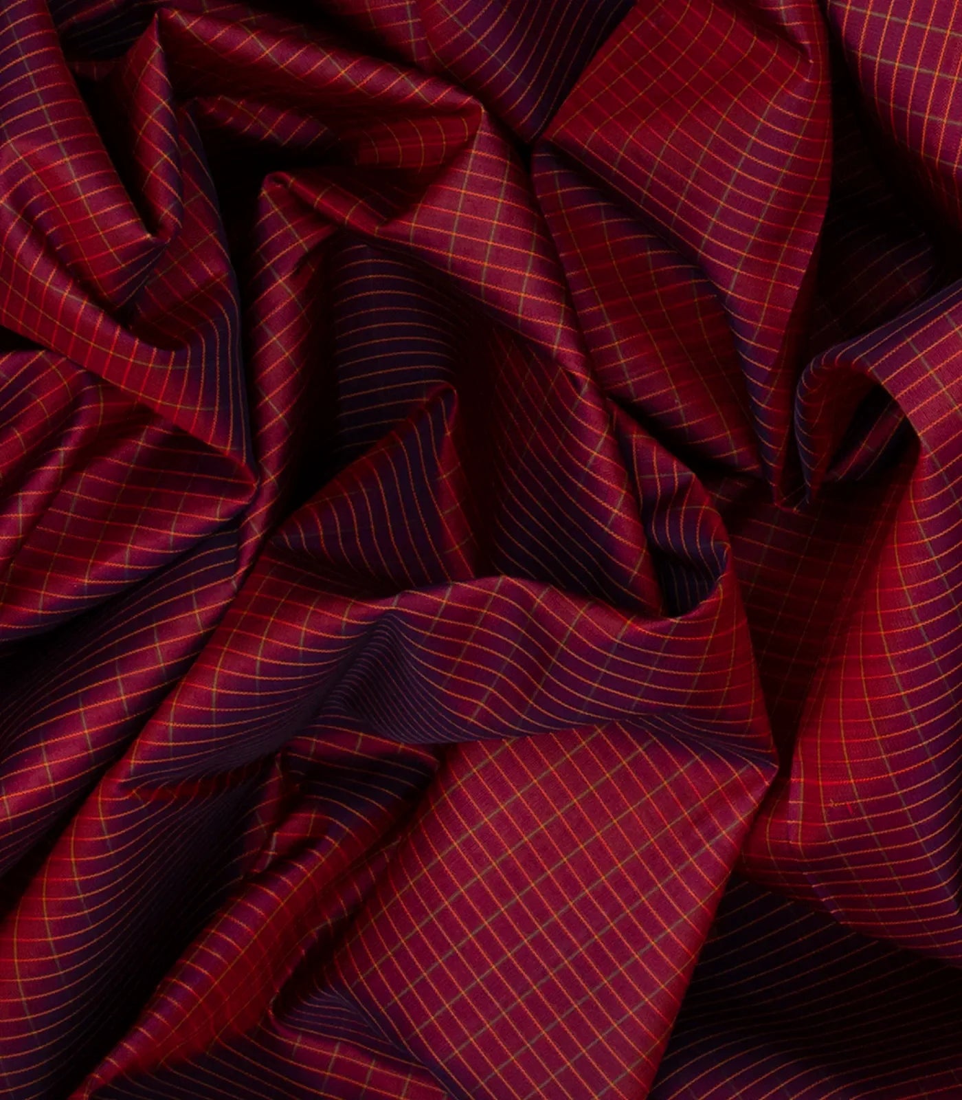 Maroon Handwoven Kanchipuram Silk Saree With Checks-Maroon