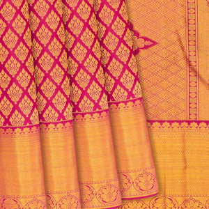 Hot Pink Handloom Kanchipuram Silk Saree With Floral Motifs-Hot Pink