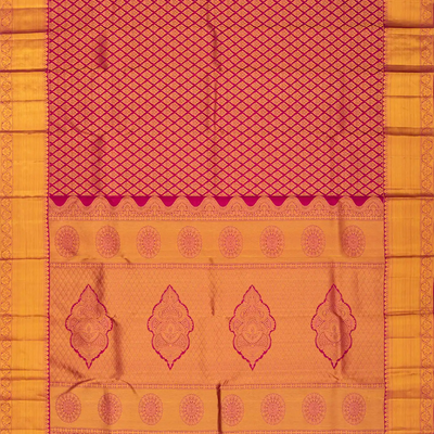 Hot Pink Handloom Kanchipuram Silk Saree With Floral Motifs-Hot Pink