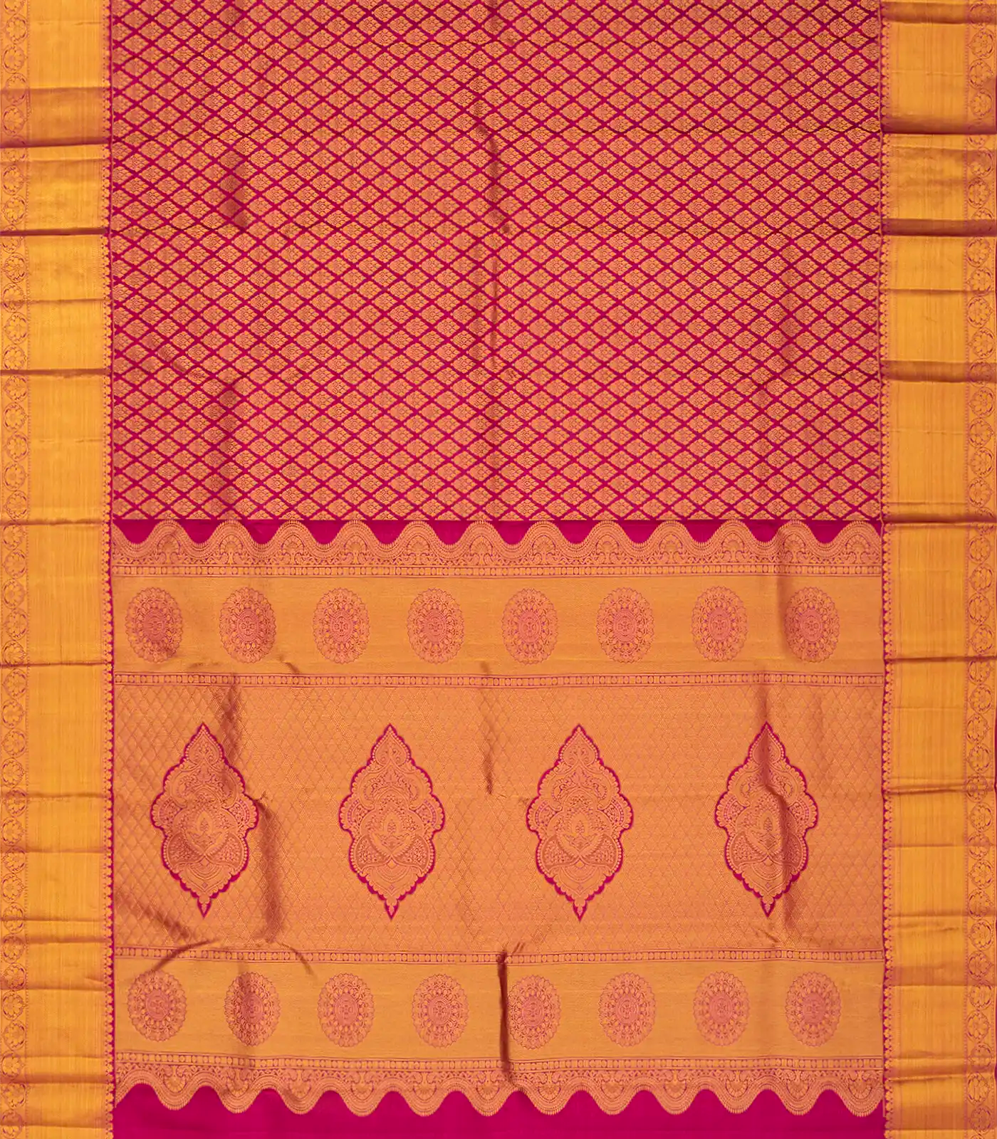 Hot Pink Handloom Kanchipuram Silk Saree With Floral Motifs-Hot Pink