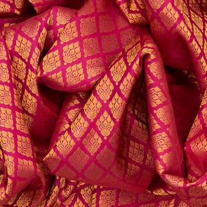 Hot Pink Handloom Kanchipuram Silk Saree With Floral Motifs-Hot Pink