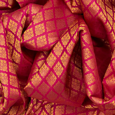 Hot Pink Handloom Kanchipuram Silk Saree With Floral Motifs-Hot Pink