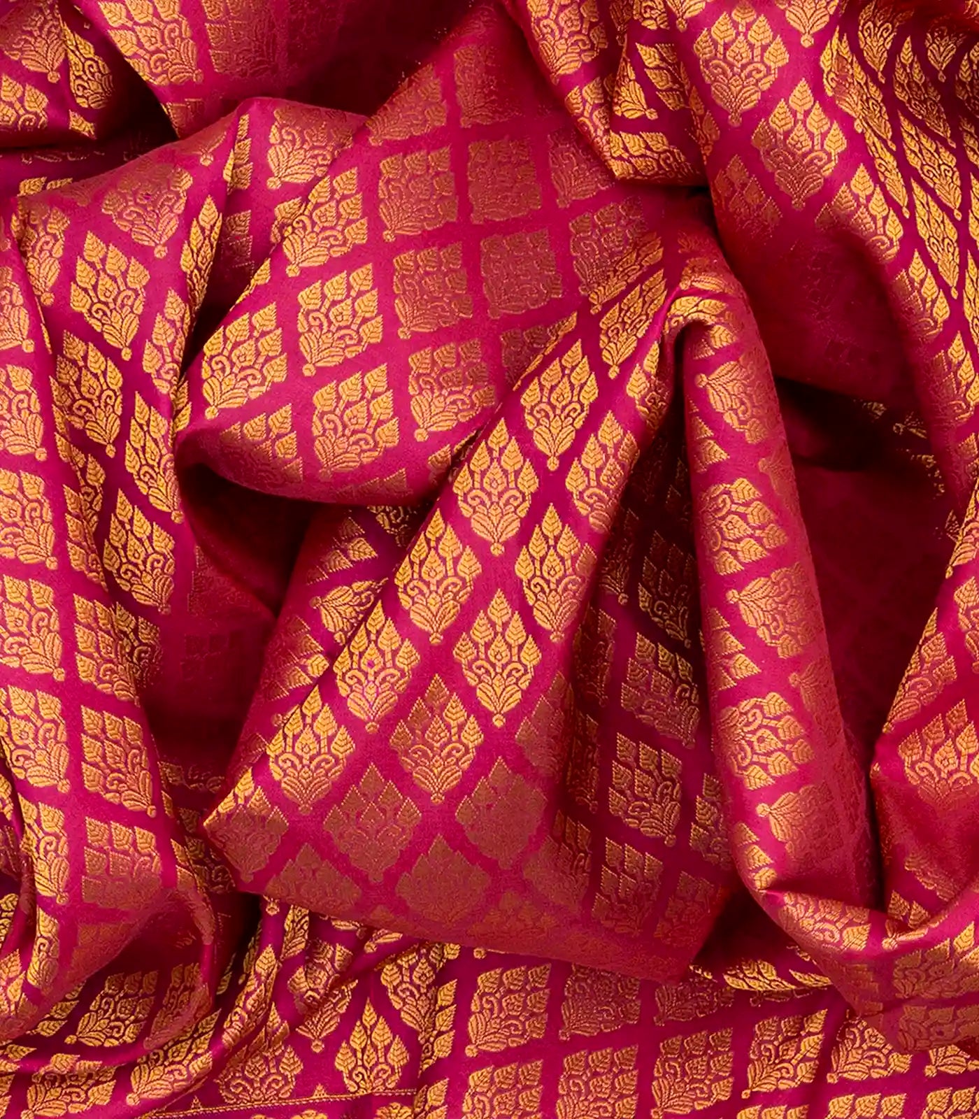 Hot Pink Handloom Kanchipuram Silk Saree With Floral Motifs-Hot Pink
