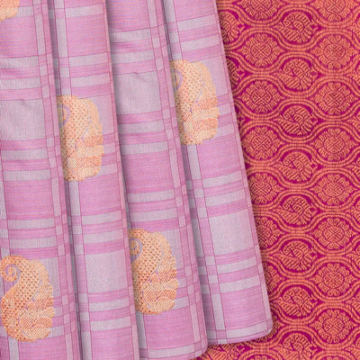 Dusty Pink Handwoven Kanchipuram Payadi Silk Saree With Checks-Dusty Pink