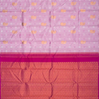 Dusty Pink Handwoven Kanchipuram Payadi Silk Saree With Checks-Dusty Pink