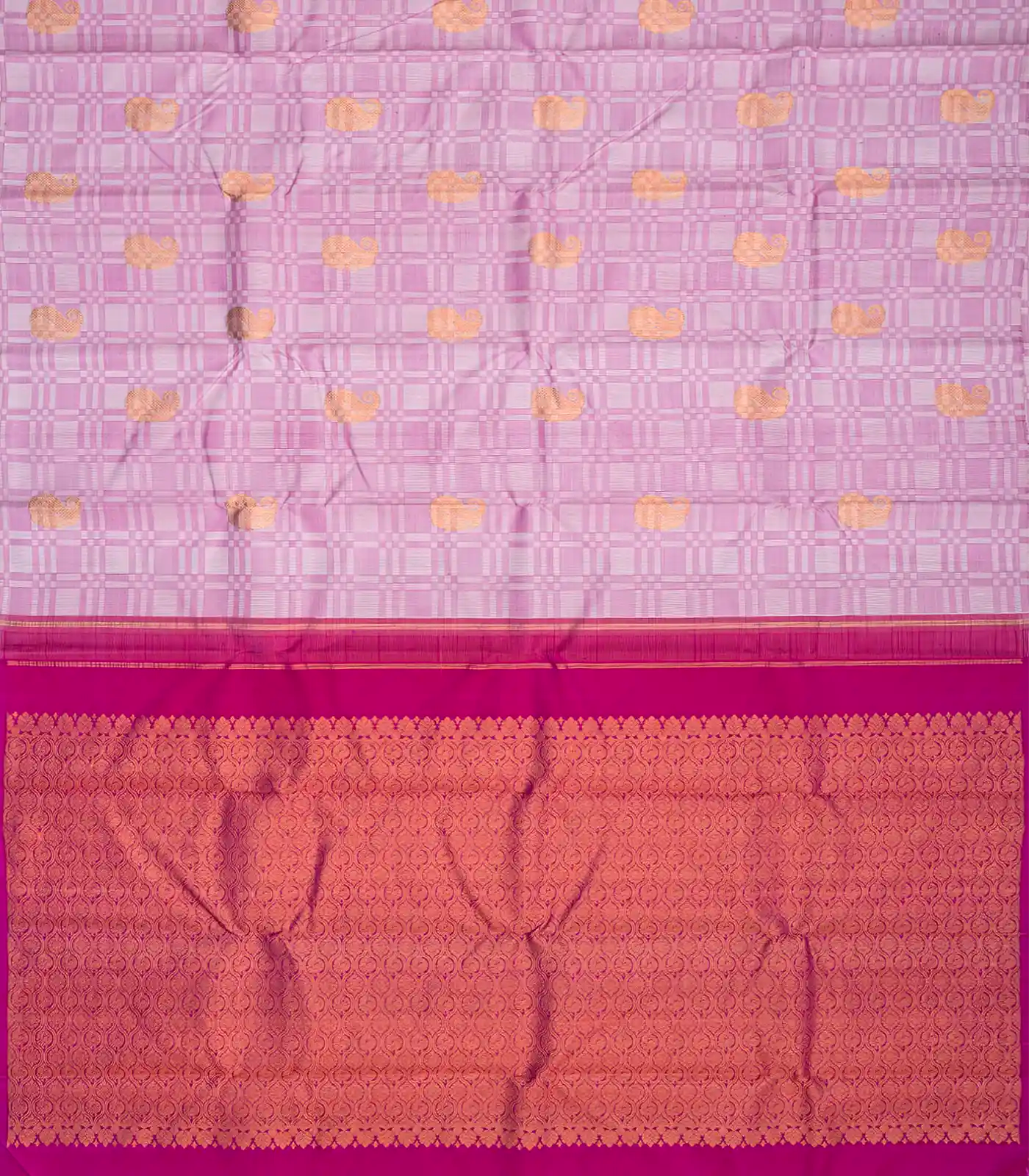 Dusty Pink Handwoven Kanchipuram Payadi Silk Saree With Checks-Dusty Pink