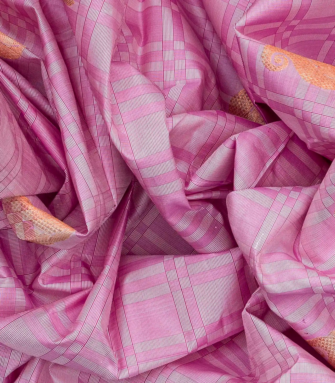 Dusty Pink Handwoven Kanchipuram Payadi Silk Saree With Checks-Dusty Pink