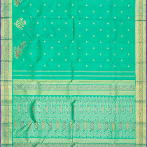 Aquamarine Handwoven Kanchipuram Silk Saree With Floral Motifs-Aquamarine