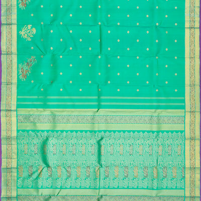 Aquamarine Handwoven Kanchipuram Silk Saree With Floral Motifs-Aquamarine